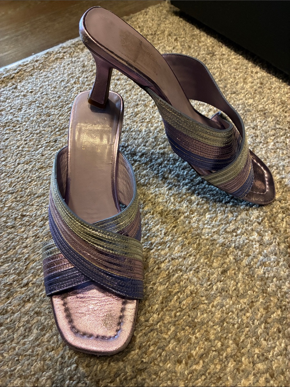Seychelles Fleet Metallic Purple Strappy Heel Sandals Sz 7.5